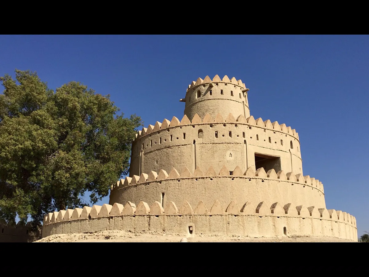 The impressive 19th century Al Jahili Fort made from sand, straw and clay, showing its full beauty in the sunlight