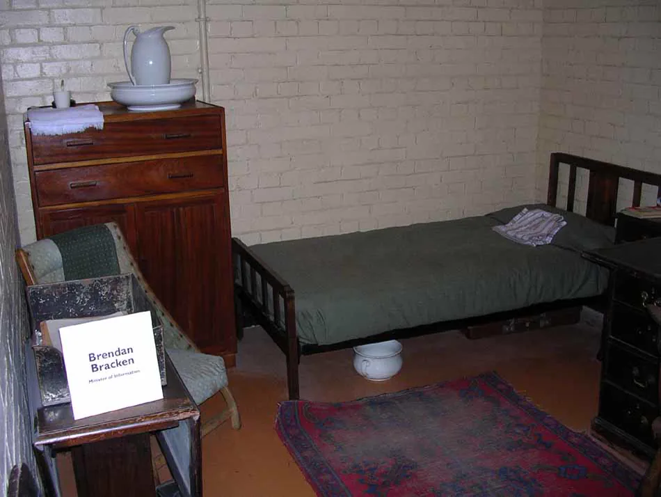 A shot from the Cabinet War Rooms, London . Bed of the Minister for Information.