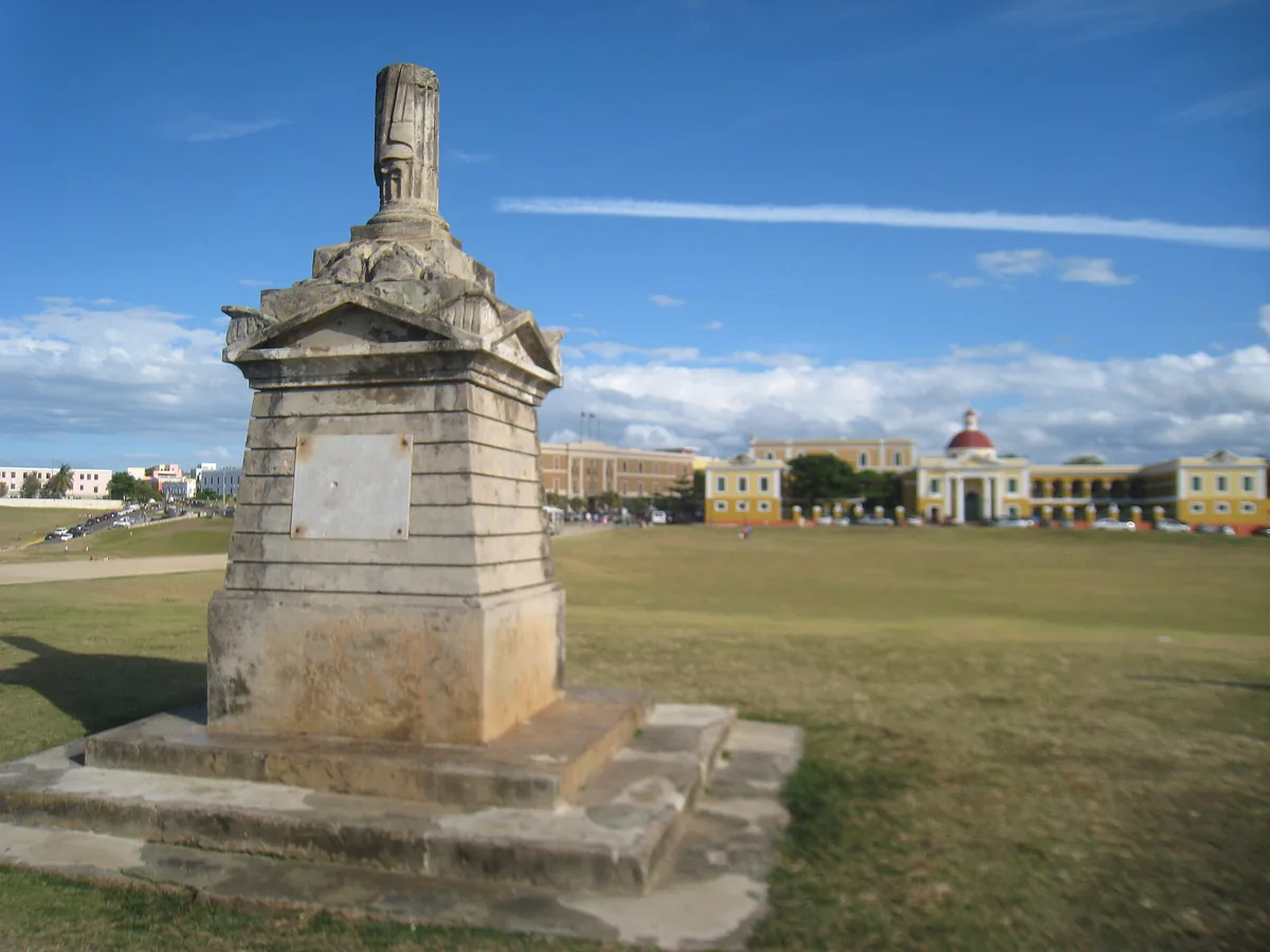 Amezqueta Monument at Fort San Felipe del Morro, San Juan, Puerto Rico. At El Morro entrance honouring Capt. Juan de Amezqueta's defense of San Juan in 1625.
