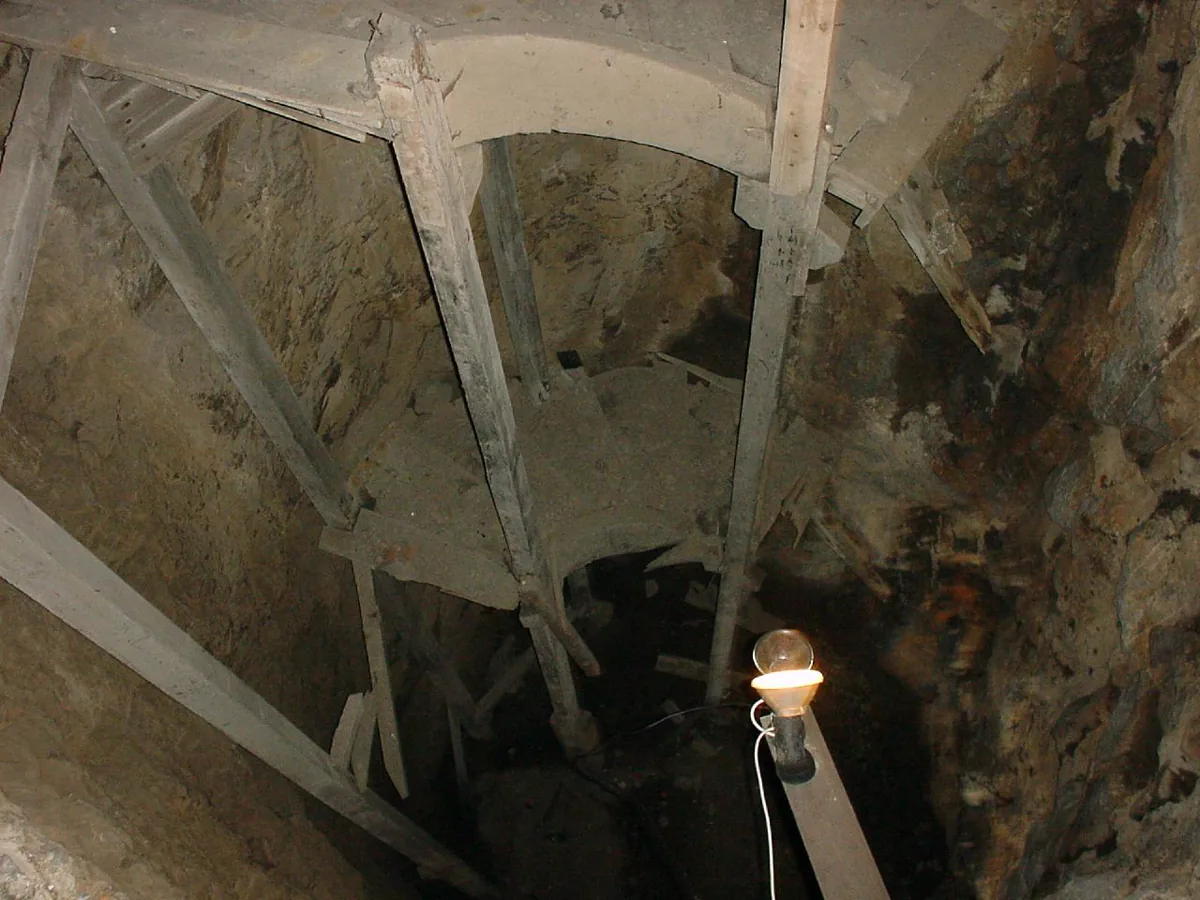 Remains of a wooden staircase in the Upper Galleries or Great Siege Tunnels in the Rock of Gibraltar .