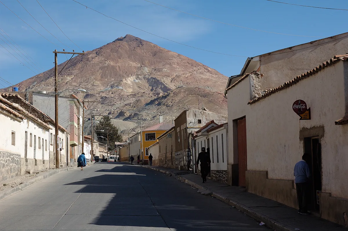 The streets of Potosi are dominated by the "Cerro Rico", the "Wealthy Mountain"